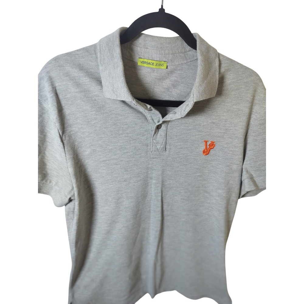 Versace Jeans Mens Polo Shirt Heather Grey Orange Embroidered Logo Size IT 50